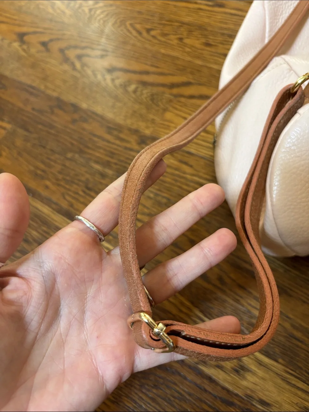 Blush Pink soft Leather Drawstring Multi Backpack w Tan Trim Valentina Italia